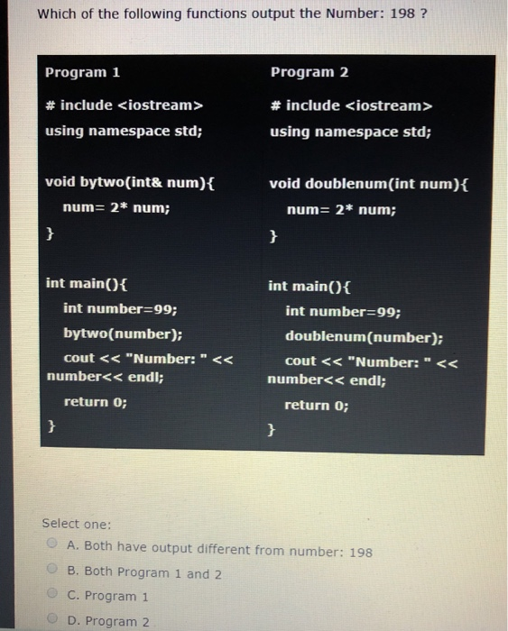 Solved Which of the following functions output the Number: | Chegg.com