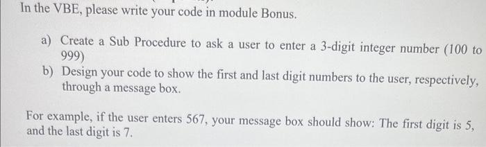 Solved In the VBE, please write your code in module Bonus. | Chegg.com