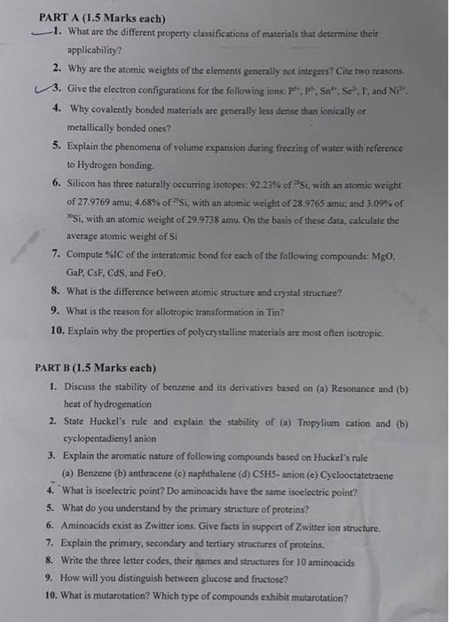 Solved PART A (1.5 Marks each) 1. What are the different | Chegg.com