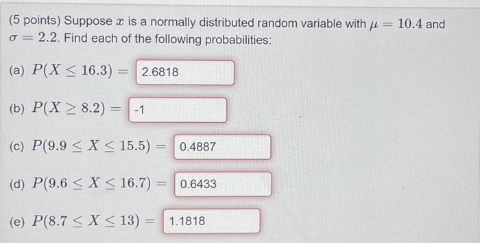 Solved (5 points) Suppose x is a normally distributed random | Chegg.com