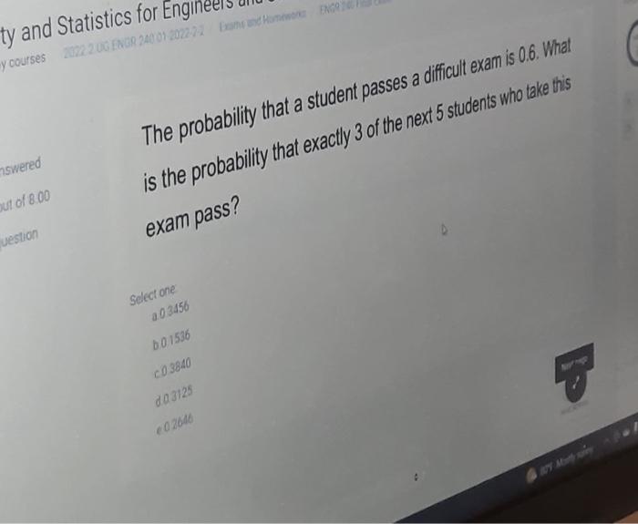 Solved The probability that a student passes a dificult exam | Chegg.com