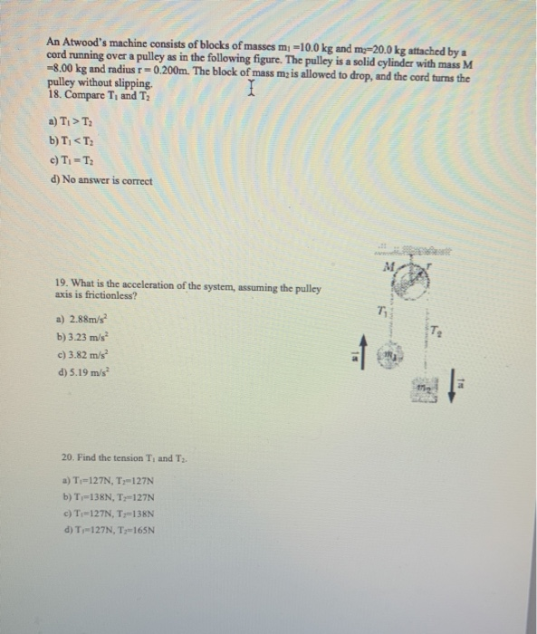 Solved An Atwood's Machine Consists Of Blocks Of Masses | Chegg.com
