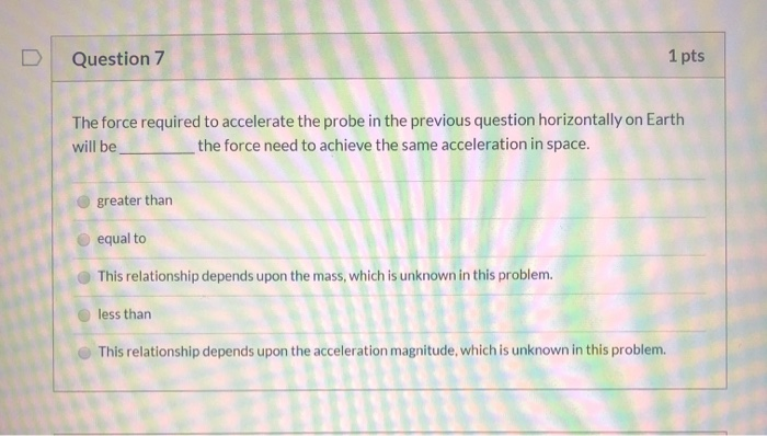 Solved Question 7 1 pts The force required to accelerate the | Chegg.com