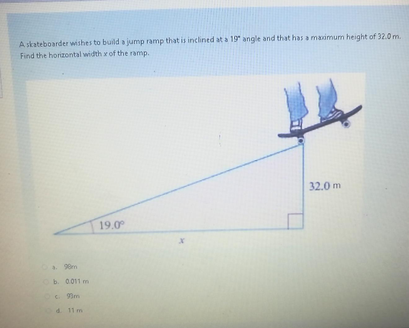 Solved A skateboarder wishes to build a jump ramp that is | Chegg.com