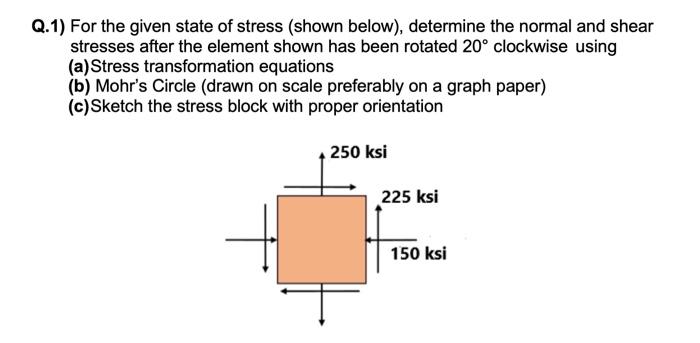 Solved Q.1) For The Given State Of Stress (shown Below), | Chegg.com