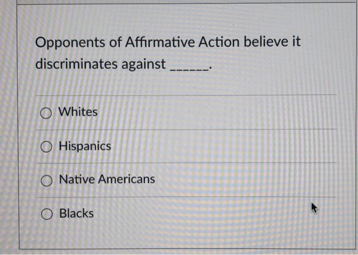 Solved Opponents Of Affirmative Action Believe It | Chegg.com