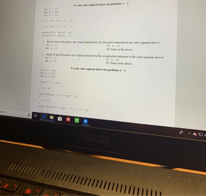 Solved Use the code segment below for problems 1 - 2 int x | Chegg.com