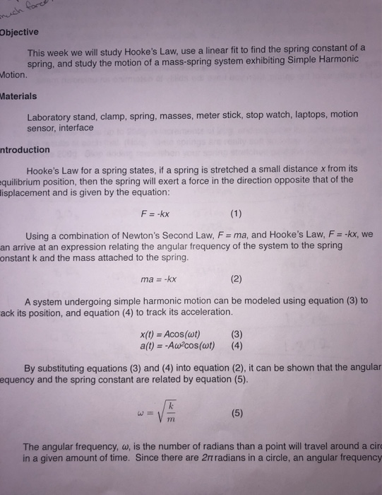 Solved Much Fa Objective This Week We Will Study Hooke's 