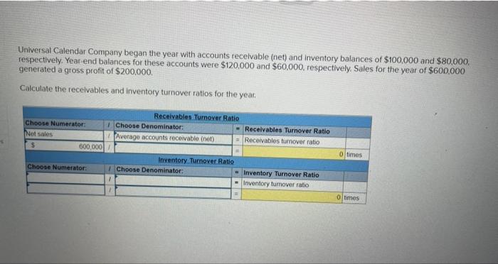 Solved Universal Calendar Company began the year with | Chegg.com