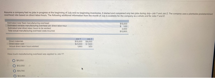 Solved Assume a company had no jobs in progress at the | Chegg.com