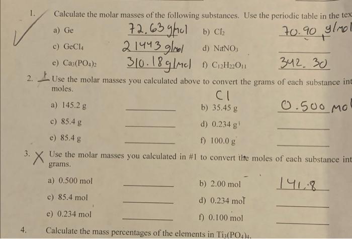 Solved 1 Calculate The Molar Masses Of The Following 5733