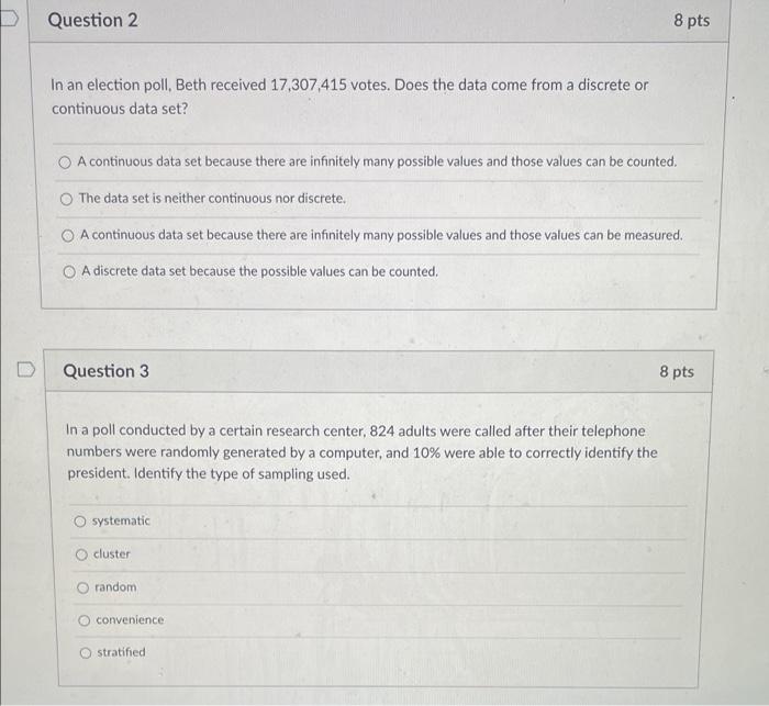 Solved Question 2 8 pts In an election poll, Beth received | Chegg.com