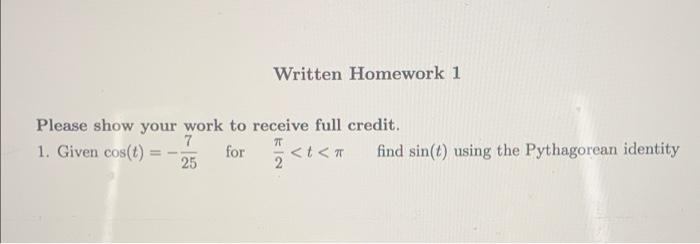 Solved Written Homework 1 Please show your work to receive | Chegg.com