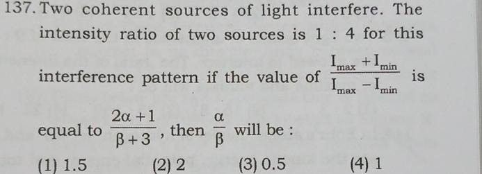 two coherent sources of light of intensity ratio beta interfere