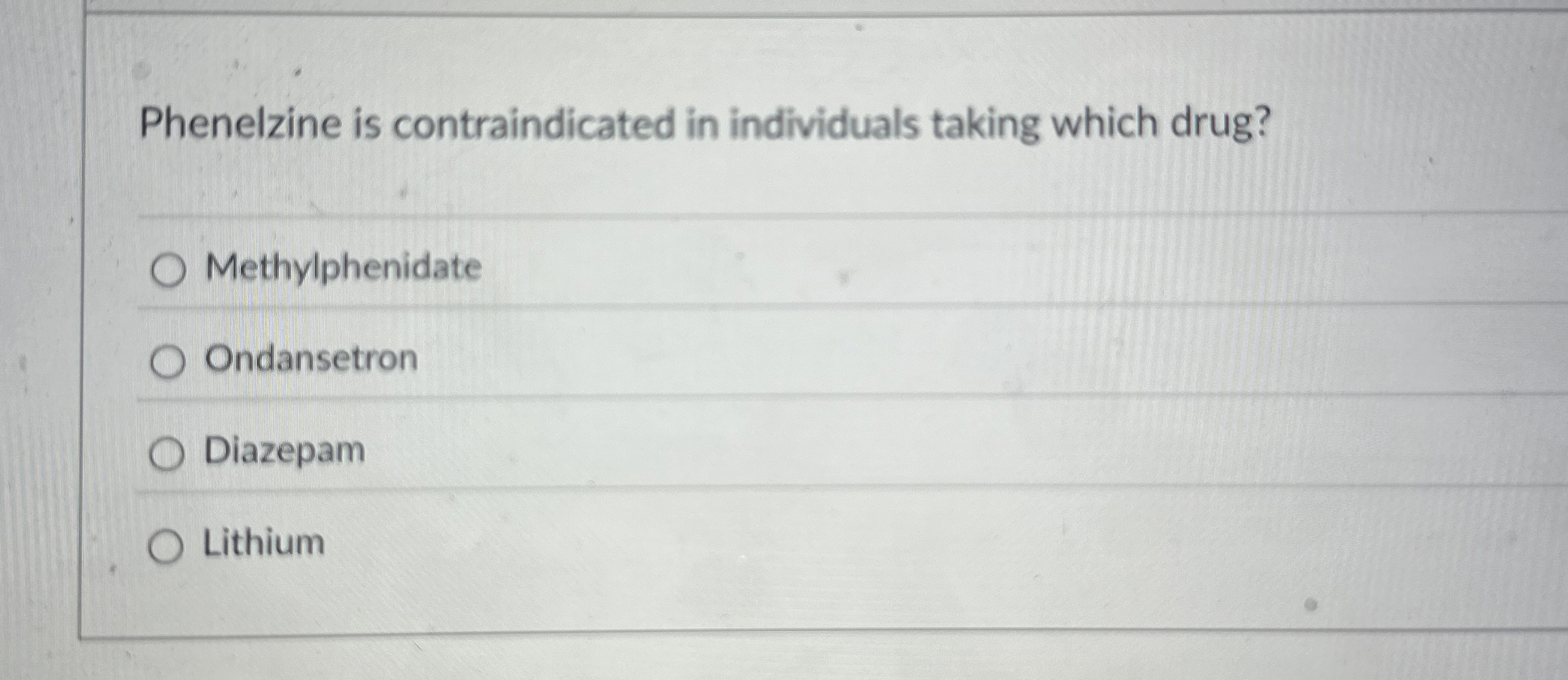 Solved Phenelzine is contraindicated in individuals taking | Chegg.com