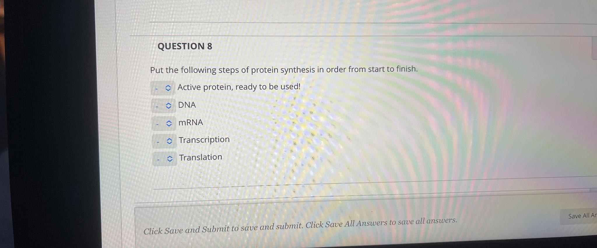 Solved Put the following steps of protein synthesis in order | Chegg.com