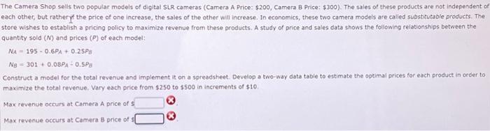 Solved The Camera Shop sells two popular models of digital | Chegg.com