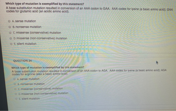 Solved QUESTION 21 Which type of mutation is exemplified by | Chegg.com