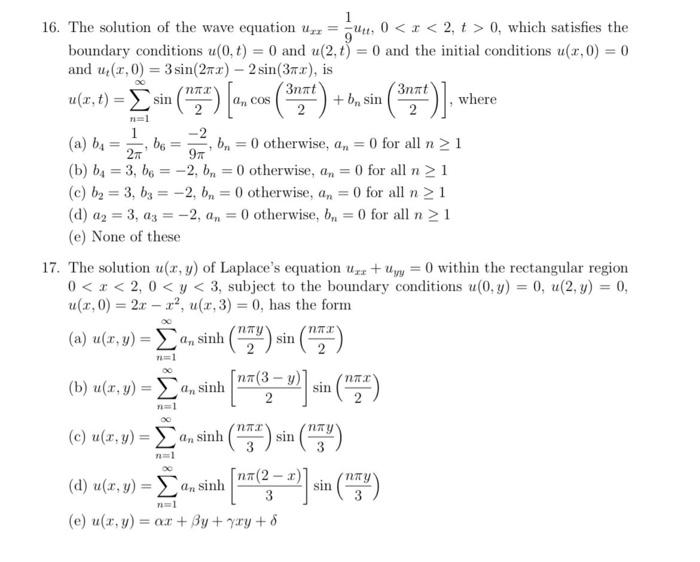 Solved 16. The solution of the wave equation uxx=91utt,00, | Chegg.com