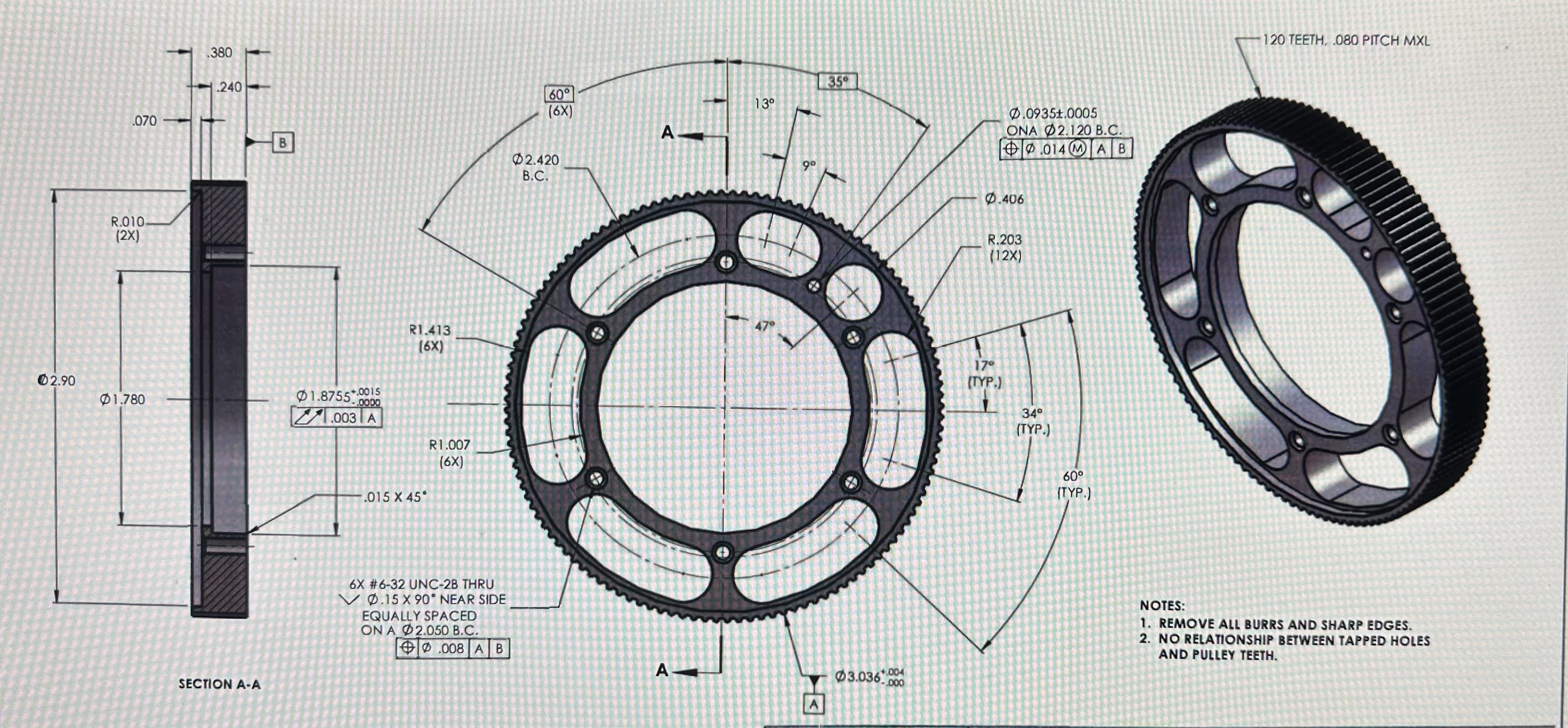Solved NOTES:REMOVE ALL BURRS AND SHARP EDGES. 3d drawing | Chegg.com