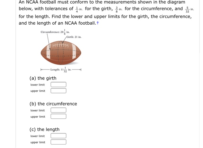 Solved An NCAA football must conform to the measurements