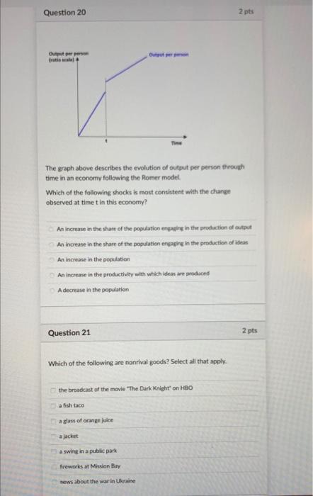 Solved Question 20 2 pts Time The graph above describes the | Chegg.com