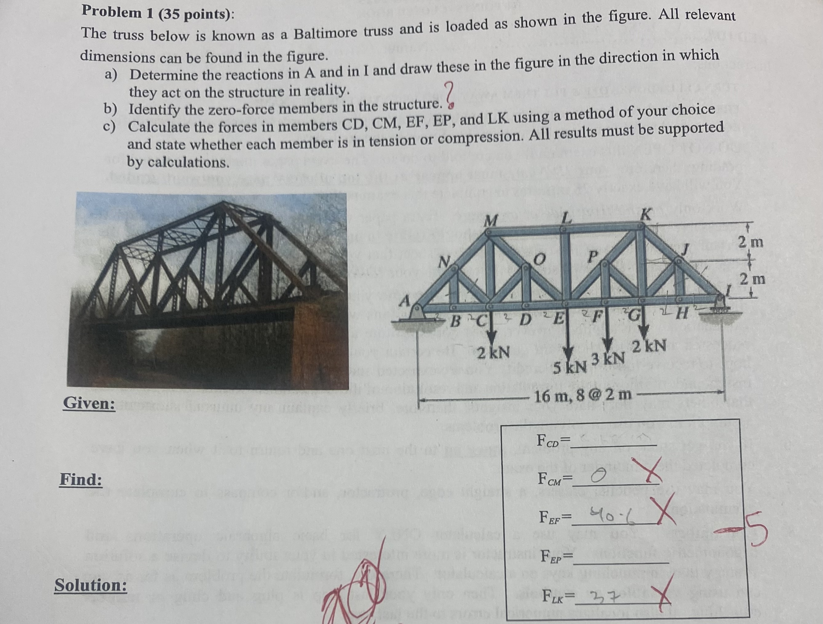 Solved Problem 1 ( 35 ﻿points):The truss below is ﻿known as | Chegg.com