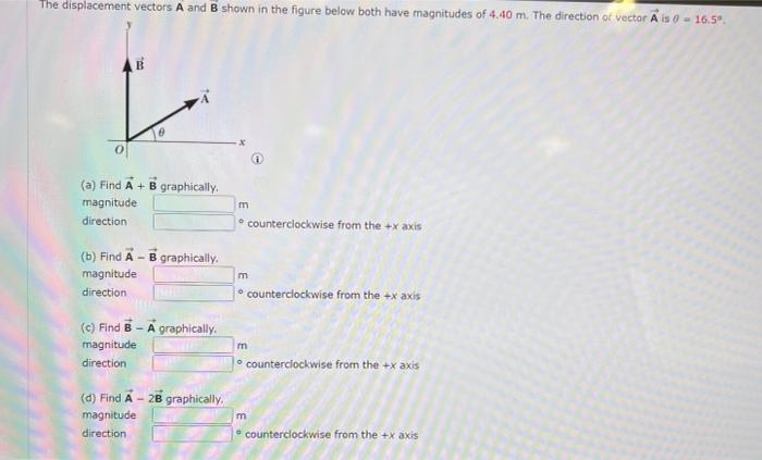 Solved he displacement vectors A and B shown in the figure | Chegg.com