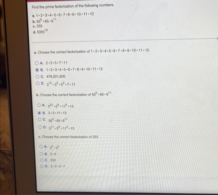 Solved Find the prime factorization of the following | Chegg.com