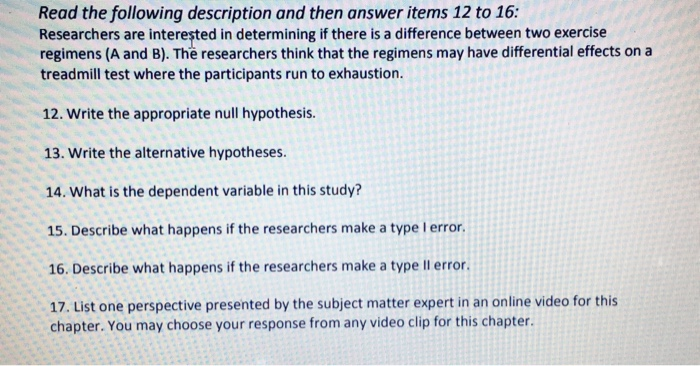 Solved Read The Following Description And Then Answer Items | Chegg.com