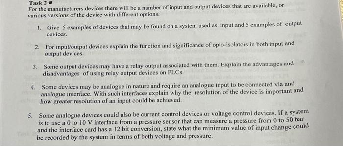 Solved Task 2 For the manufacturers devices there will be a | Chegg.com