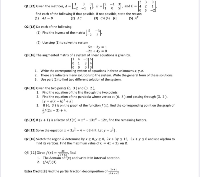 Solved 12 3 01 01 22 Given The Matrices A 2 31 9 B Chegg Com