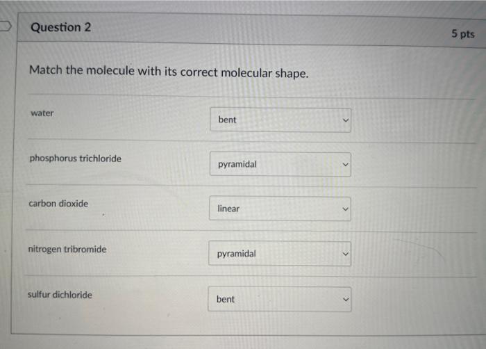 Solved Match the molecule with its correct molecular shape. | Chegg.com