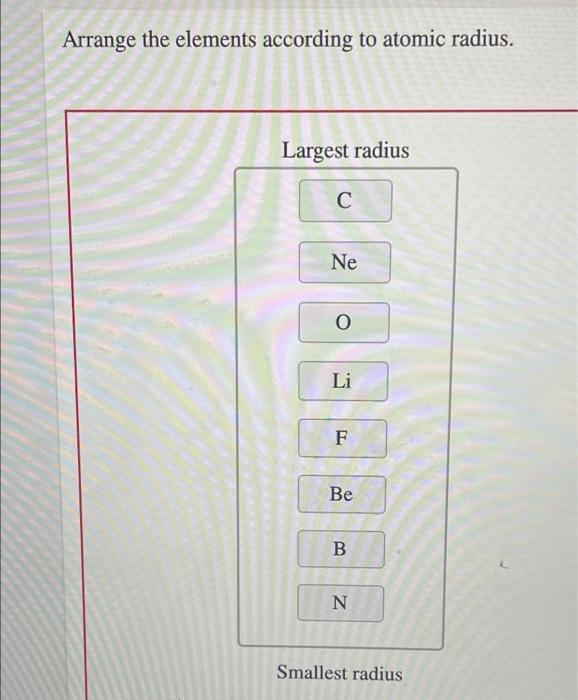 Solved Arrange the elements according to atomic radius. | Chegg.com