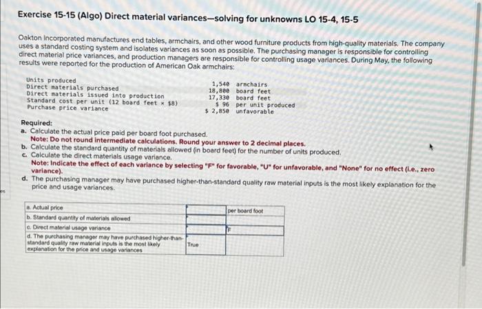 Solved Exercise 15-15 (Algo) Direct material | Chegg.com