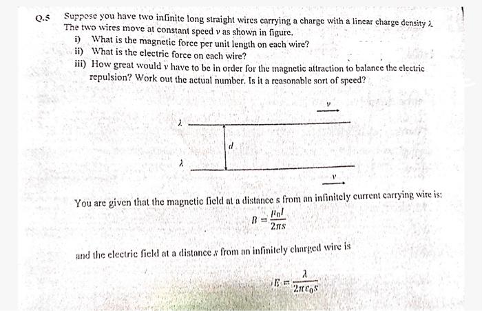 Solved Suppose You Have Two Infinite Long Straight Wires Chegg Com