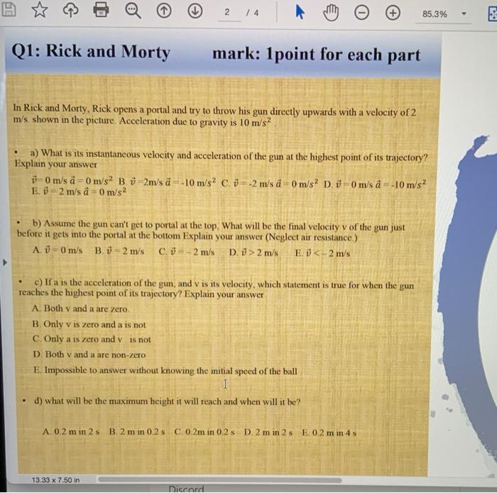Solved 2 14 85 3 3 Q1 Rick And Morty Mark 1point For E Chegg Com