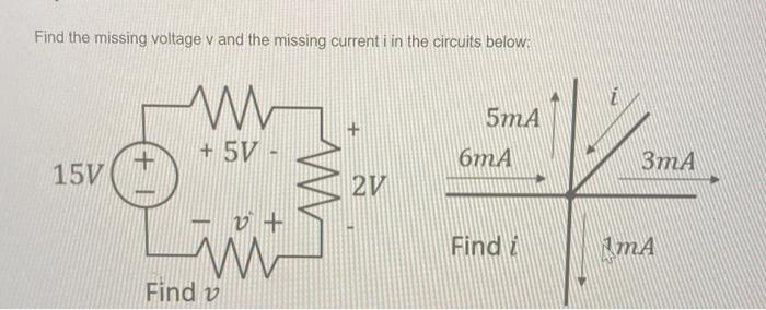 Solved Find the missing voltage v and the missing current i | Chegg.com