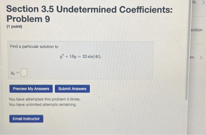 Solved Section 3.5 Undetermined Coefficients: Problem 9 (1 | Chegg.com