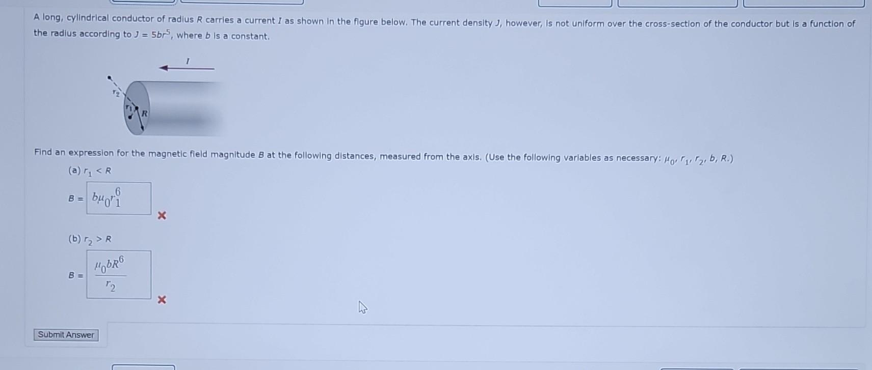 Solved A Long, Cylindrical Conductor Of Radius R Carries A | Chegg.com