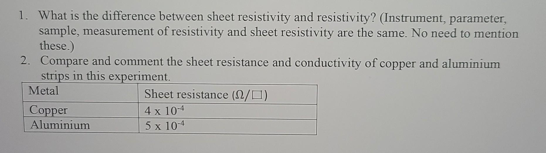 Solved 1. What is the difference between sheet resistivity