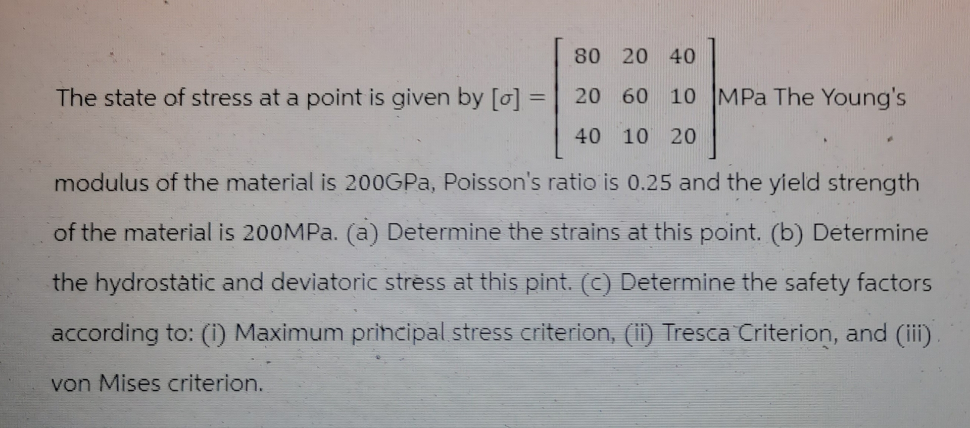 Solved The state of stress at a point is given by | Chegg.com