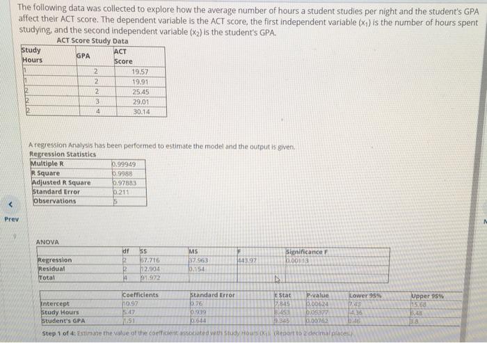 Solved The following data was collected to explore how the | Chegg.com