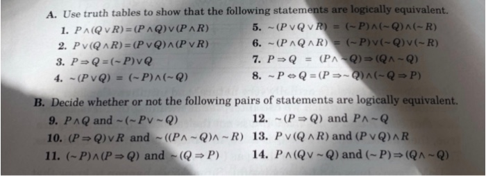 Solved A. Use Truth Tables To Show That The Following | Chegg.com