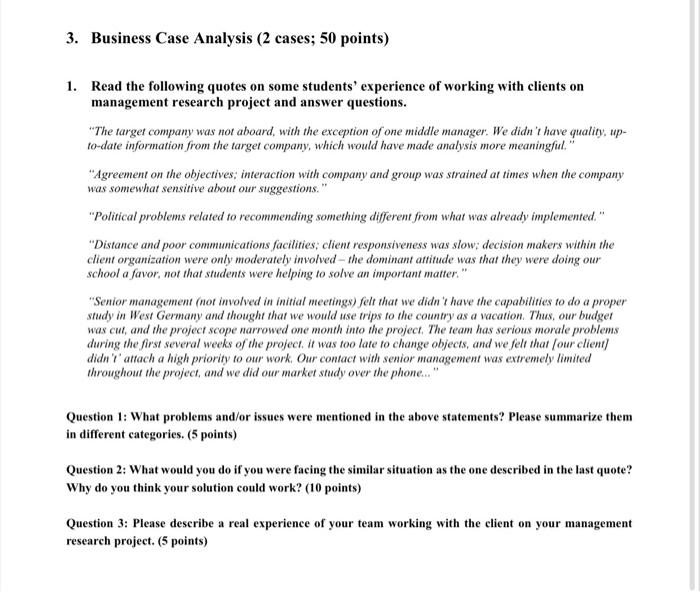 Solved 3. Business Case Analysis (2 cases; 50 points) 1. | Chegg.com