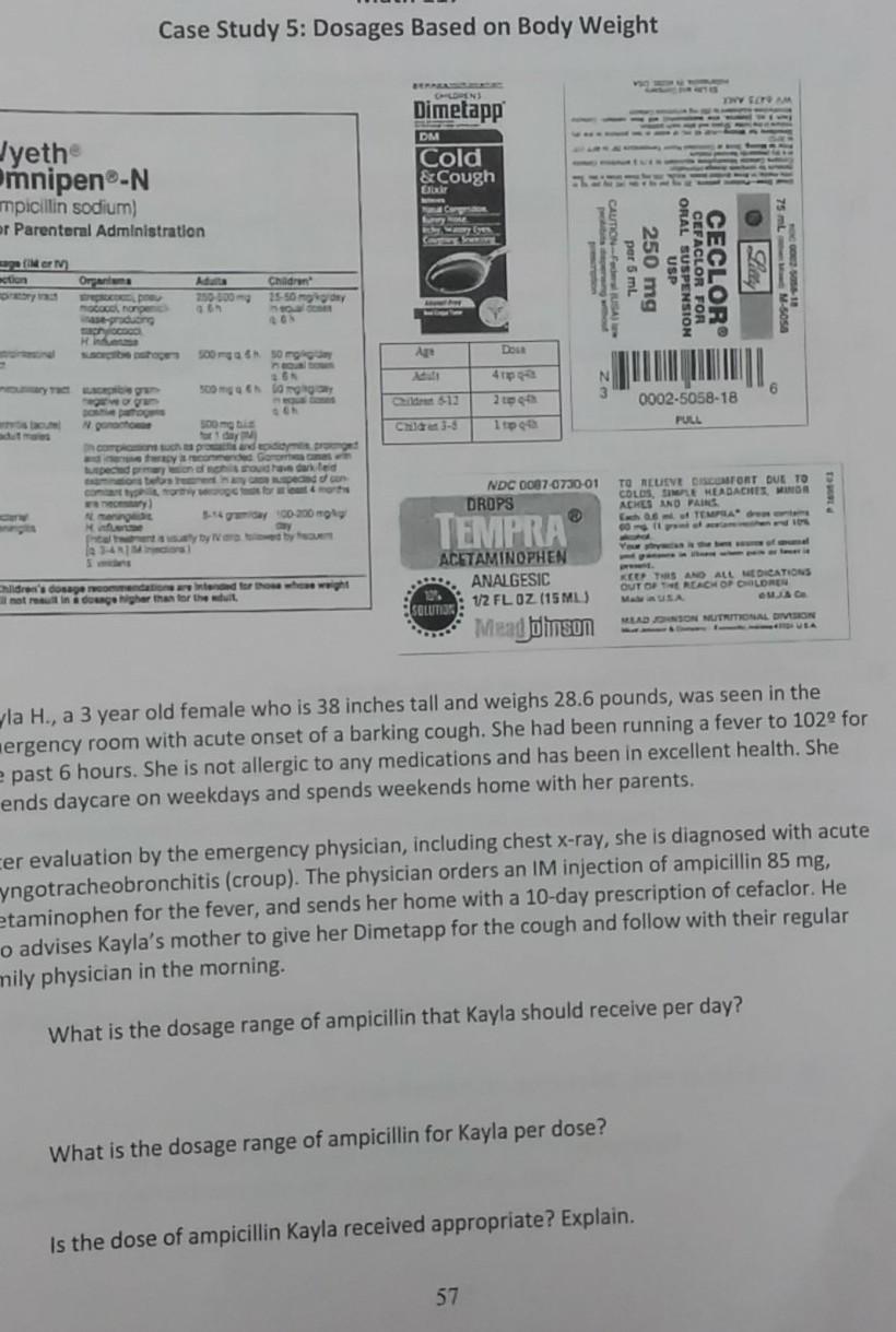 Case Study 5: Dosages Based on Body Weight NV COM Dimetapp DM Cold &Cough Jyeth mnipen®-N mpicillin sodium) or Parenteral Adm