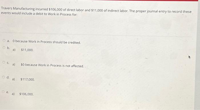 Solved Travers Manufacturing incurred $106,000 of direct | Chegg.com