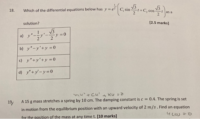 Solved C Sin Which Of The Differential Equations Below H Chegg Com