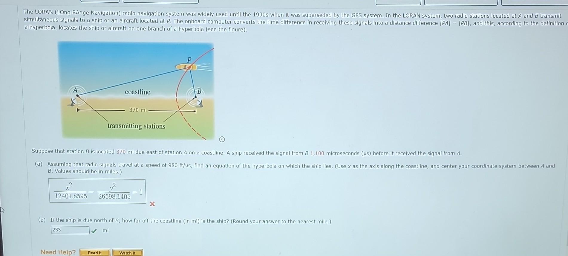 [Solved] The LORAN (LOng RAnge Navigation) radlo