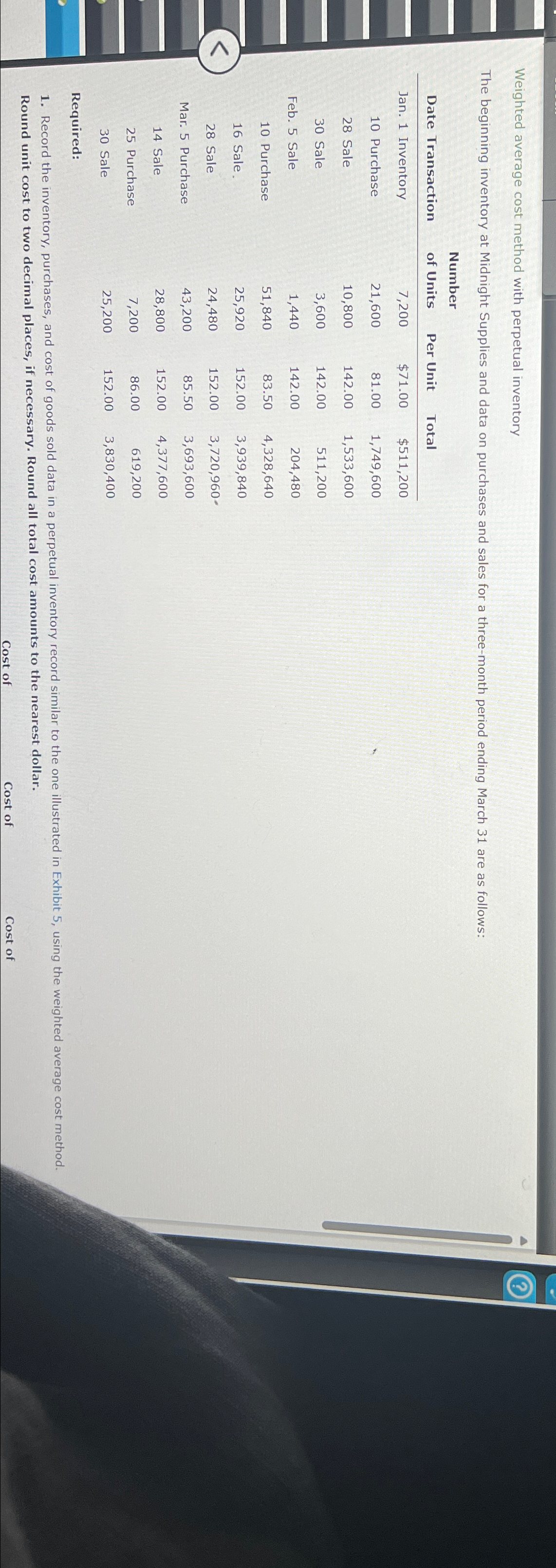 Solved Weighted average cost method with perpetual | Chegg.com